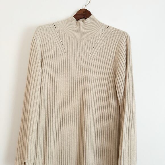 & OTHER STORIES Mock Neck Wool Blend Midi Dress Beige Cream Small S - Picture 5 of 11